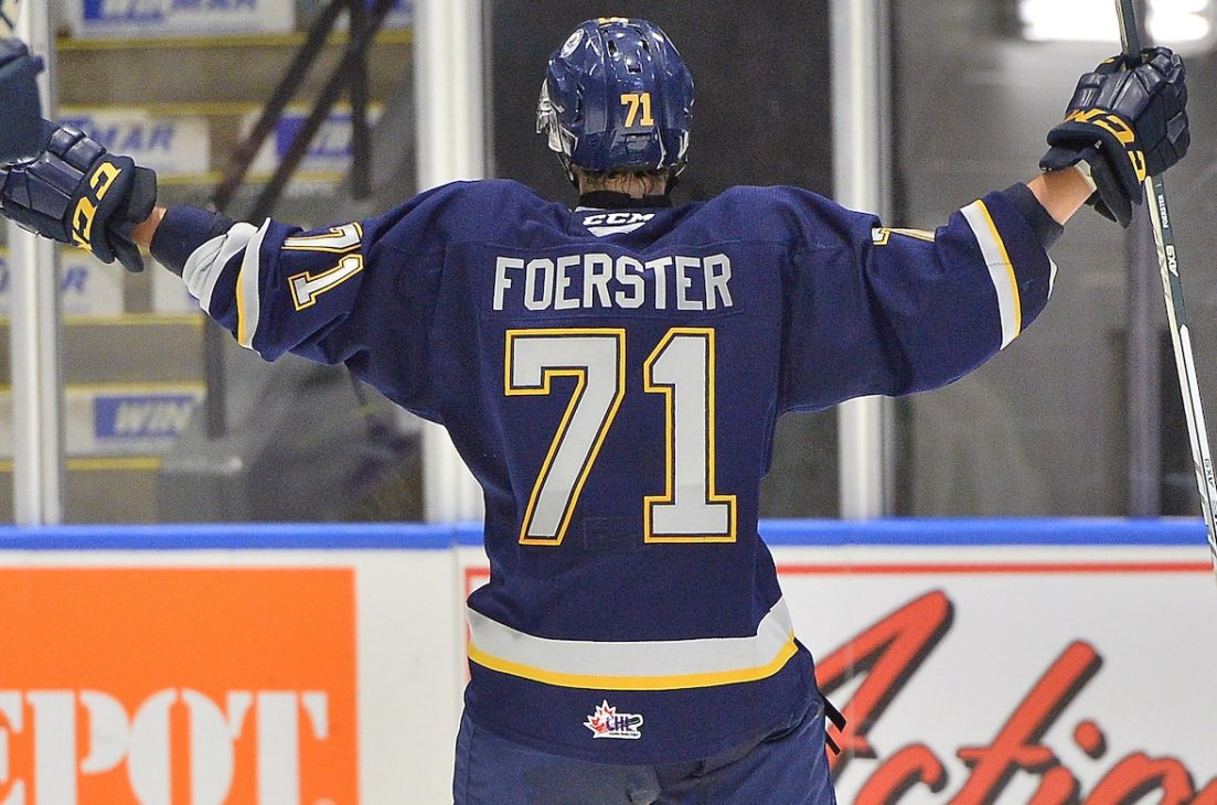 Tyson Foerster of the Barrie Colts. Photo by Terry Wilson / OHL Images.